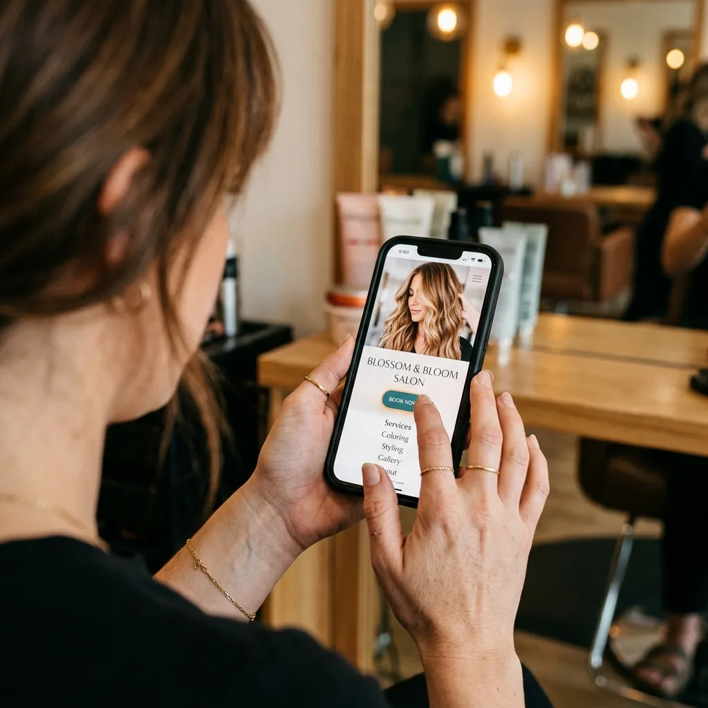 Hairdresser browsing her website